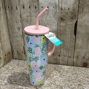 NWT 40oz Swig Life Garden Party Pink Floral insulated mega Mug Tumbler w/ Straw